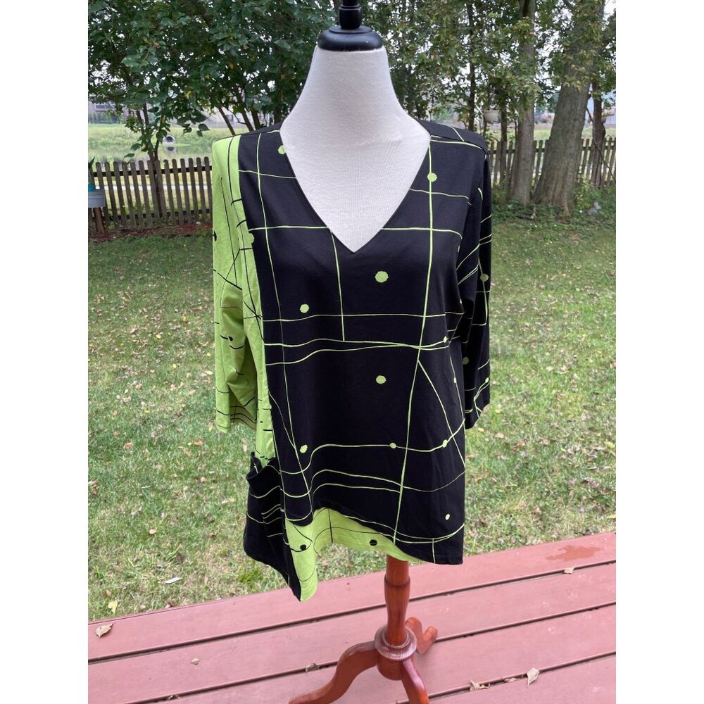 Halloween Black & Green Geometric Print V-Neck Tunic Top XL